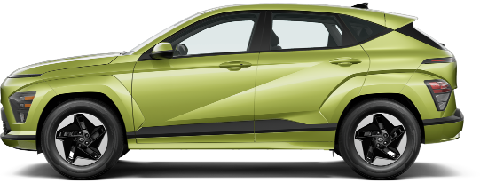 Side view of a 2024 Hyundai Kona EV in Neoteric Yellow with black wheels