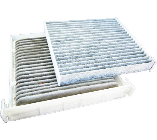 New and used Hyundai cabin air filters showing side-by-side comparison.
