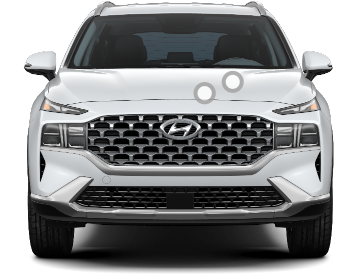 Front view of a white Hyundai Santa Fe.