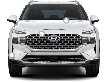 Front view of a white Hyundai Santa Fe.