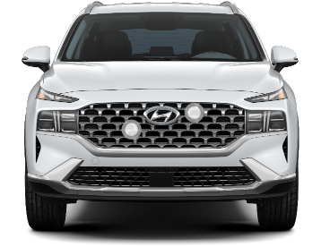 Front view of a white Hyundai Santa Fe.