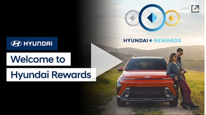 Hyundai Rewards welcome video thumbnail featuring a red Hyundai SUV and the Hyundai Rewards logo.