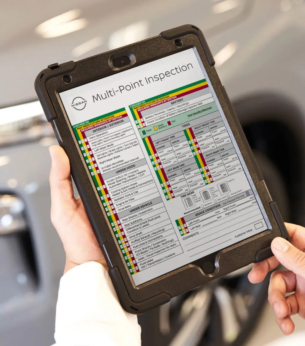 Comprehensive multi-point inspection chart report displayed on a mobile tablet device