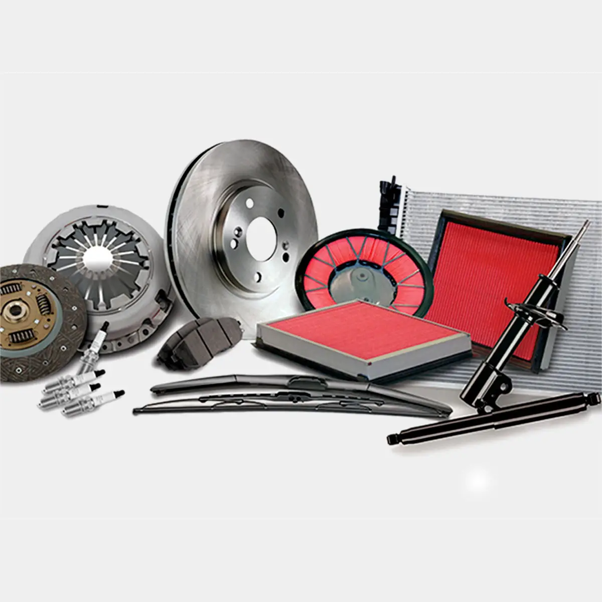 Nissan genuine parts including brake rotor, air filters, spark plugs and windshield wiper parts